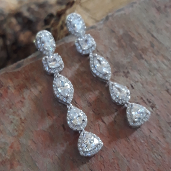 Long Bridal Silver Earrings - Picture 6 of 12